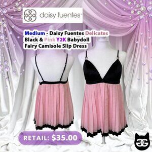 Delicates Daisy Fuentas Black & Pink Y2K Babydoll Fairy Camisole Slip Midi Dress